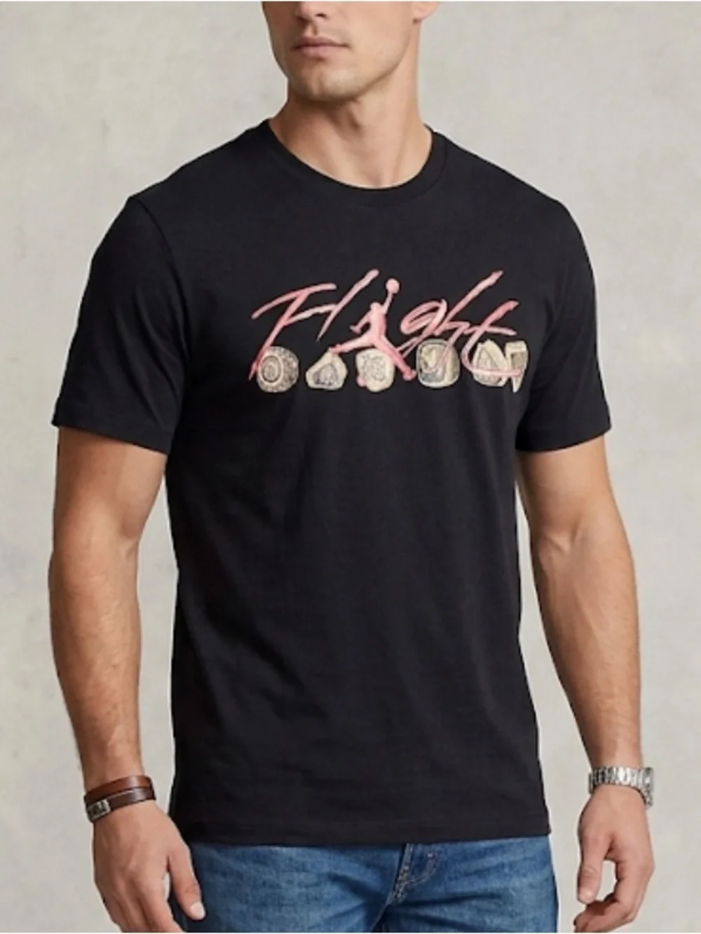 Jordan Black Short-Sleeve Tee with Pink 'Flight' Graphic